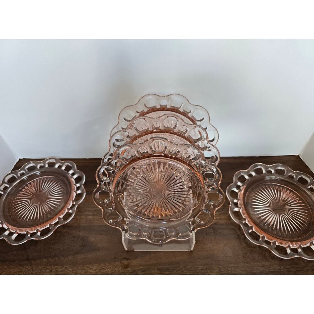 Vintage Anchor Hocking Pink Old Colony Open Lace Vintage Small Plate